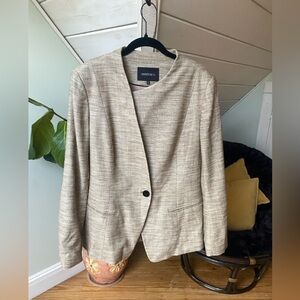 Lafayette 148 NY Linen Cotton Blend Fully Lined Blazer Tan Size 14 EUC